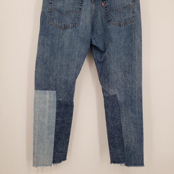 Levis women US 28 x 27 multicolor blue jeans 501 button fly patchwork raw hem - Picture 10 of 15